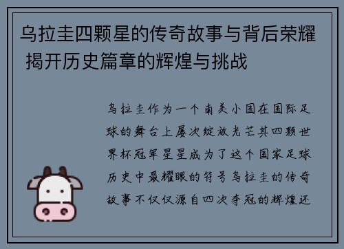 乌拉圭四颗星的传奇故事与背后荣耀 揭开历史篇章的辉煌与挑战